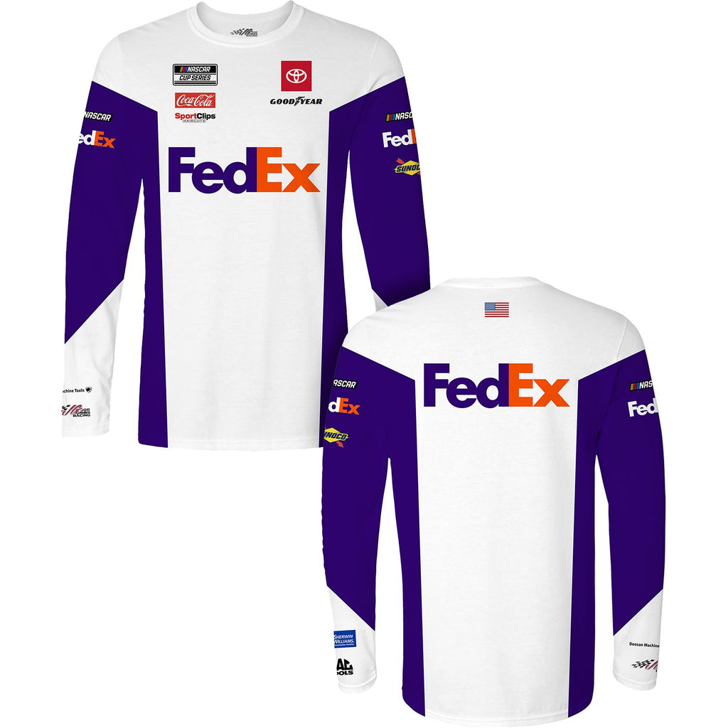 Denny Hamlin 2022 Long Sleeve FedEx Sublimated Uniform Pit Crew T-Shirt White #11 NASCAR