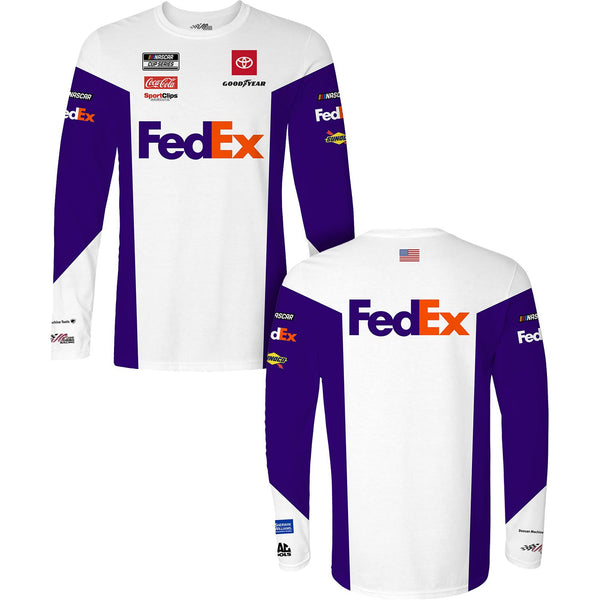 Denny Hamlin Long Sleeve FedEx Sublimated Uniform Pit Crew T-Shirt White -  Sale