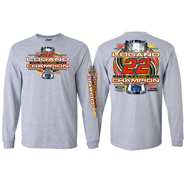 Joey Logano 2023 Long Sleeve Athletic 2-Time Champ T-Shirt Gray #22 NASCAR