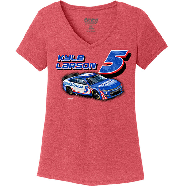 Kyle Larson 2023 Women's Red Frost V-Neck Ladies T-Shirt #5 NASCAR