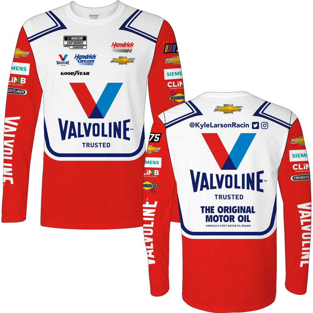 Men's Hendrick Motorsports Team Collection White Kyle Larson Valvoline Sublimated Uniform Long Sleeve T-Shirt Size: Extra Large