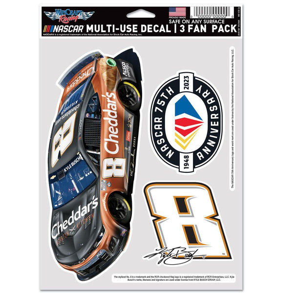 Kyle Busch 2023 Multi-Use Cheddar's #8 Decal 3-Pack NASCAR