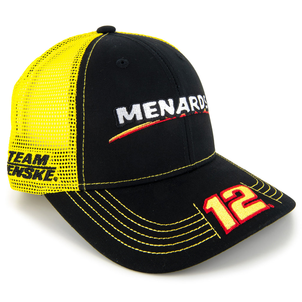 Ryan Blaney 2023 Victory Lane Menards Team Mesh NASCAR Hat Black/Yellow #12 NASCAR