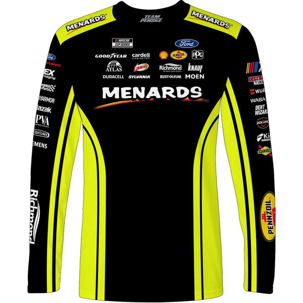 Ryan Blaney 2023 Long Sleeve Menards Sublimated Uniform Pit Crew T-Shirt Black #12 NASCAR