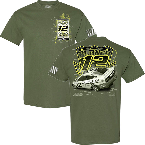 Ryan Blaney 2022 Menards Military Salute T-Shirt Green #12 NASCAR
