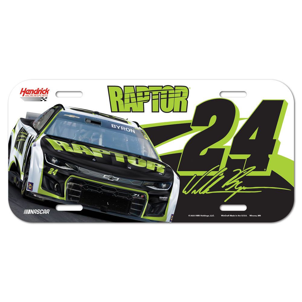 William Byron 2023 Raptor Plastic Car License Plate #24 NASCAR